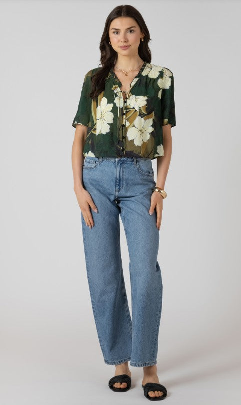 Button Front Ruffle Trim Blouse 2723707