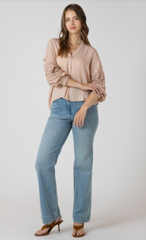 Embroidered Button Front Blouse 2723709
