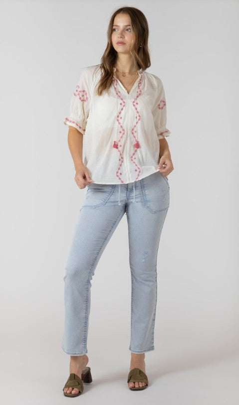 Embroidered Lace Insert Blouse 2723722