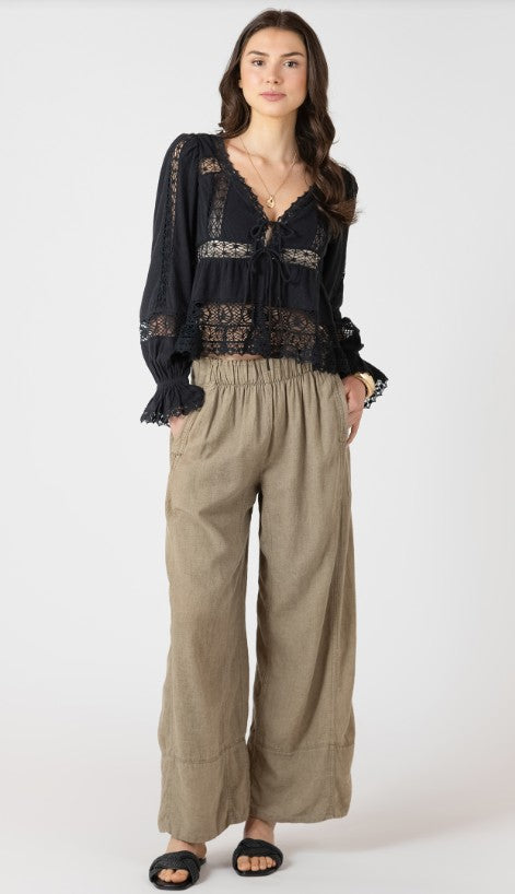Mixed Fabric Lace Trim Top 2724008