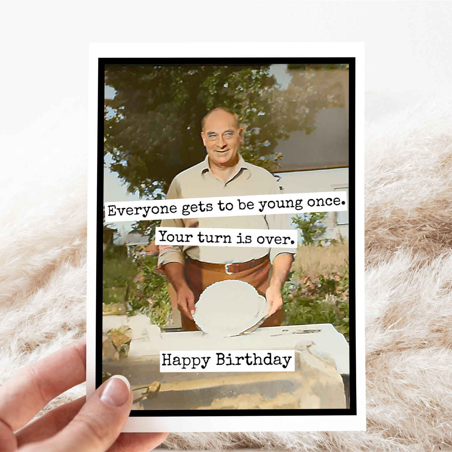 Raven's Rest Studio - Birthday Card. Your Turn Is Over. Vintage Photo Card for Man
