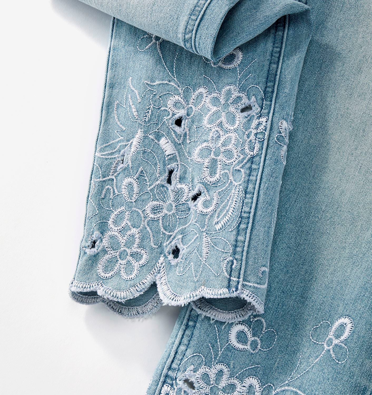 Embroidered Cotton Spandex Denim Pants 423815