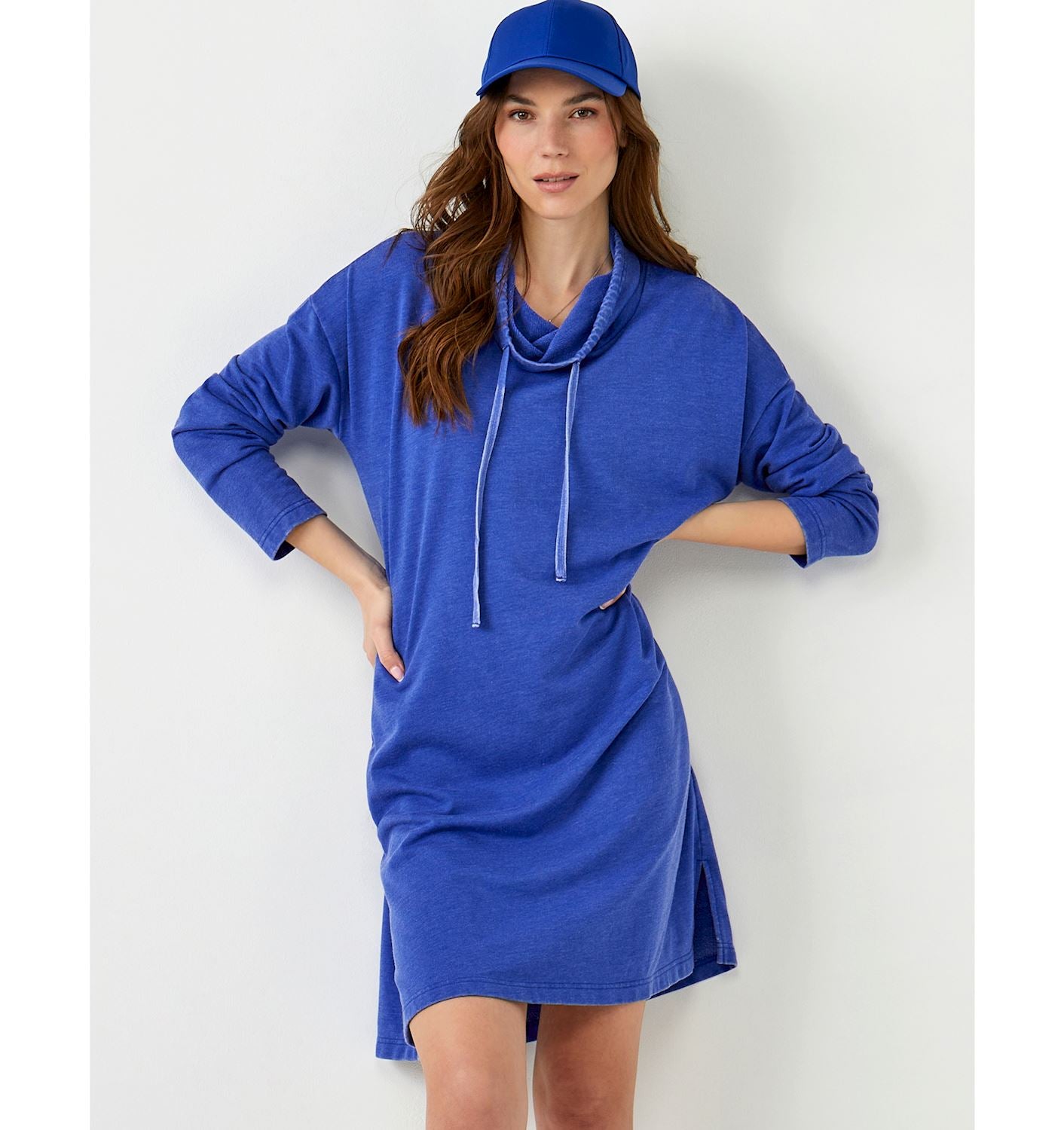 cobalt blue sweater dress Funnel Neck Dress-Cobalt SALE – FATE global-print-Midnight Navy Off White Dress Makeup Imported. Size:63XL (6'6