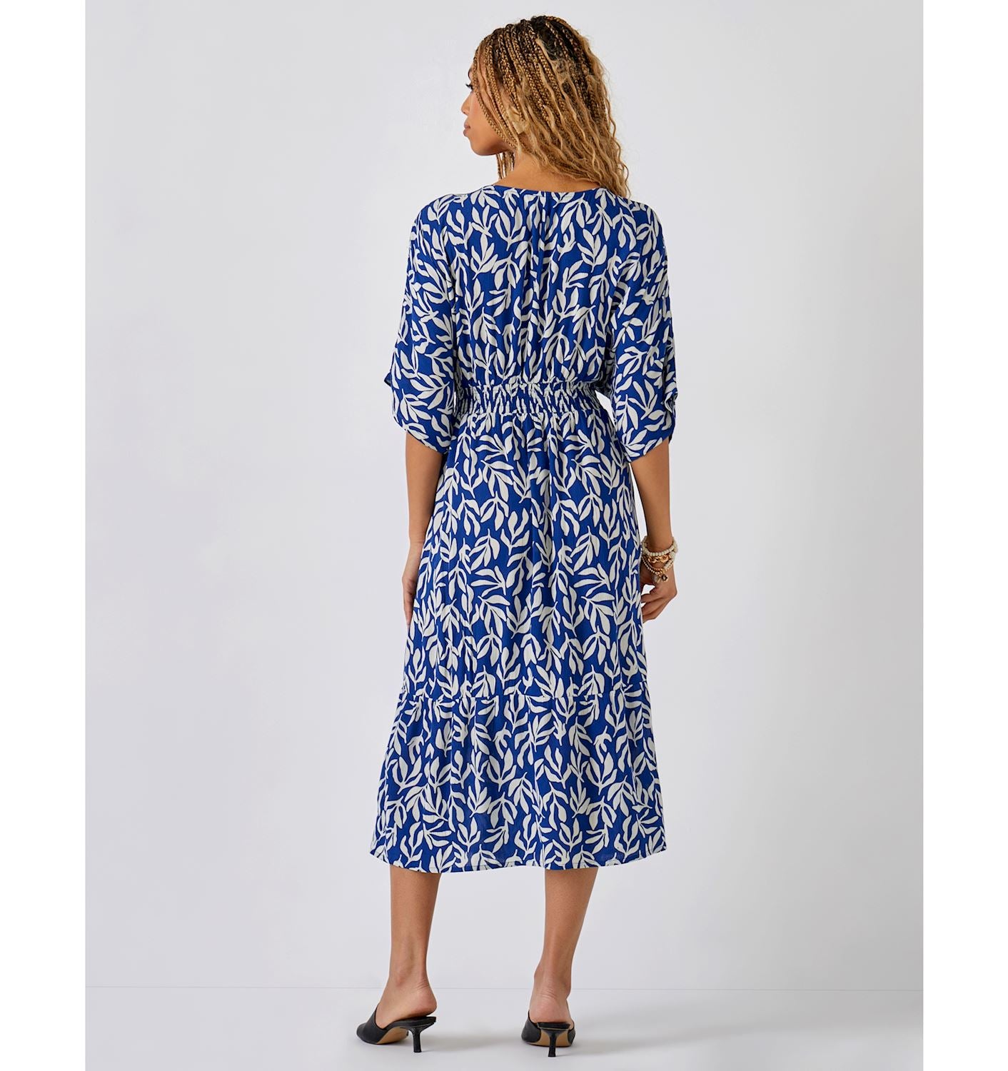 Viscose Deep V Printed Dress-Blue SALE