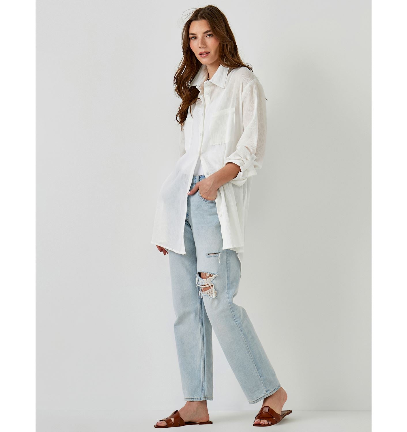 Crinkle Button Down Shirt