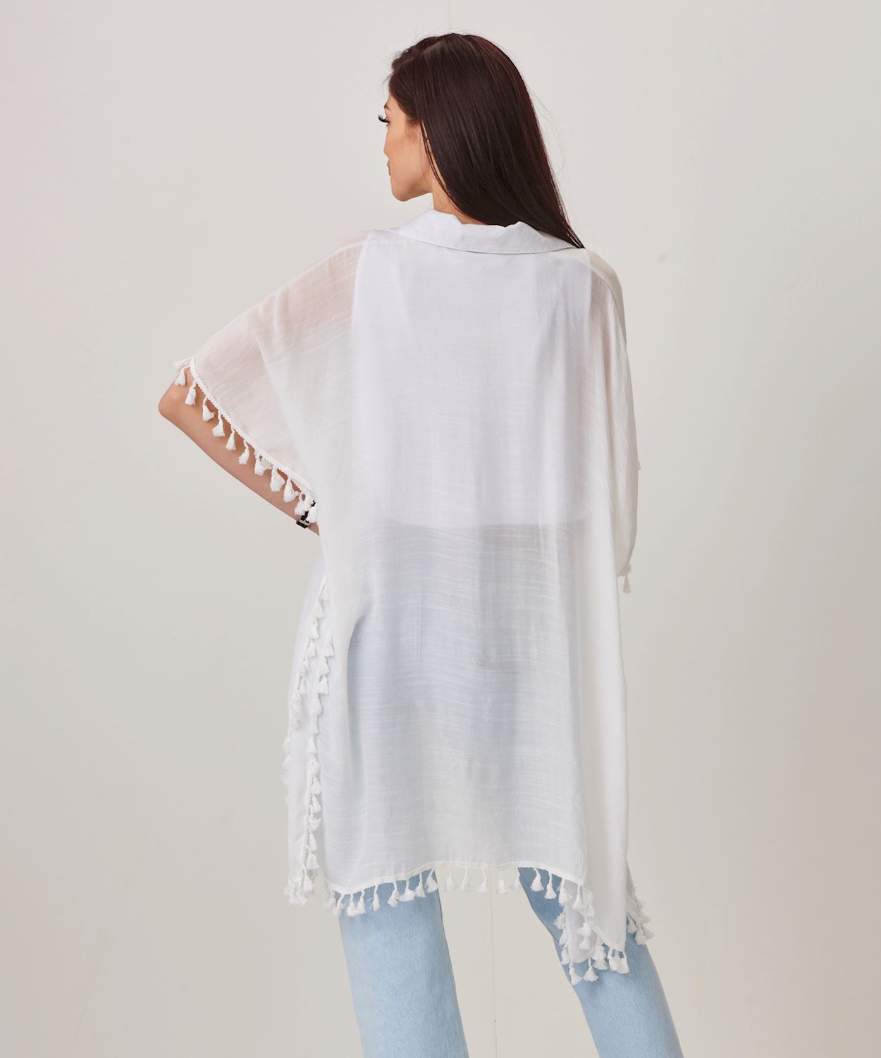 Button Cover Up Top w/Tassle Fringe