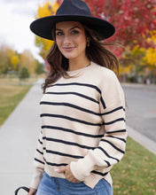 Load image into Gallery viewer, Crew Neck Striped Sweater-Natural/Black SALE