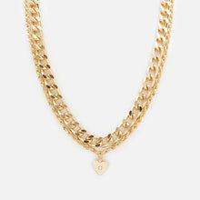 Load image into Gallery viewer, Duo of gold necklaces with wide links and twisted heart charm