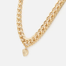 Load image into Gallery viewer, Duo of gold necklaces with wide links and twisted heart charm