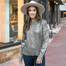 Load image into Gallery viewer, Foiled Cable Knit Sweater in Champagne Shimmer SALE