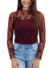 Load image into Gallery viewer, Lace Mesh Top in Port