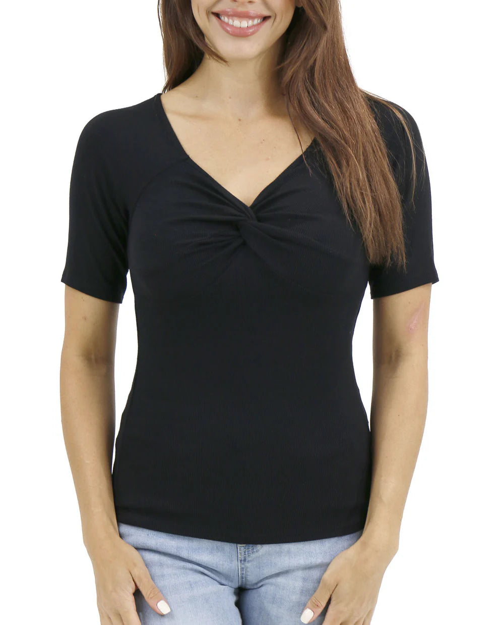 Sweetheart Short Sleeve Top In Black SALE