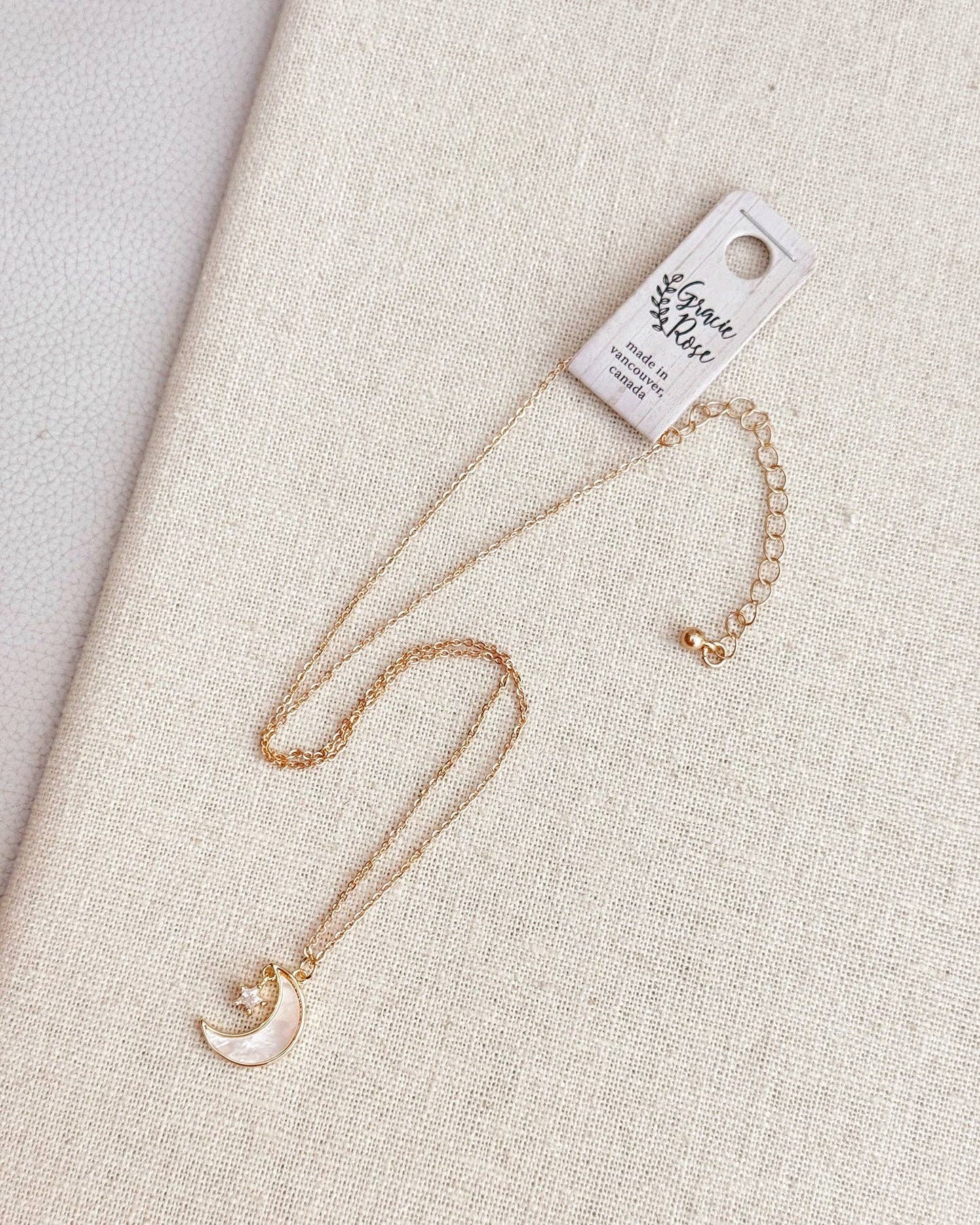 Cubic Zirconia Shell Moon & Star Charm Necklace