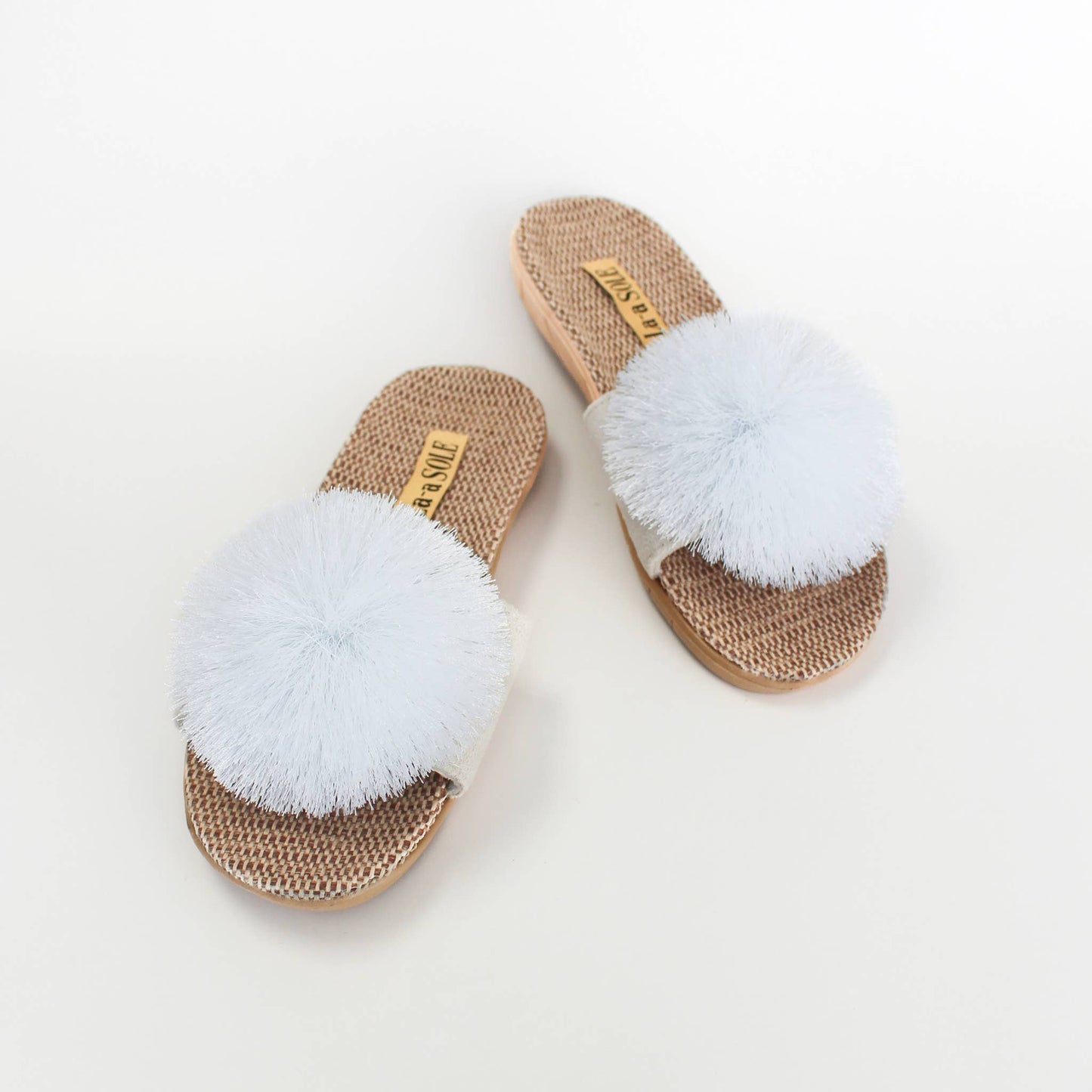 Pom Pom Slides – White | Women’s Slip-On Summer Sandals