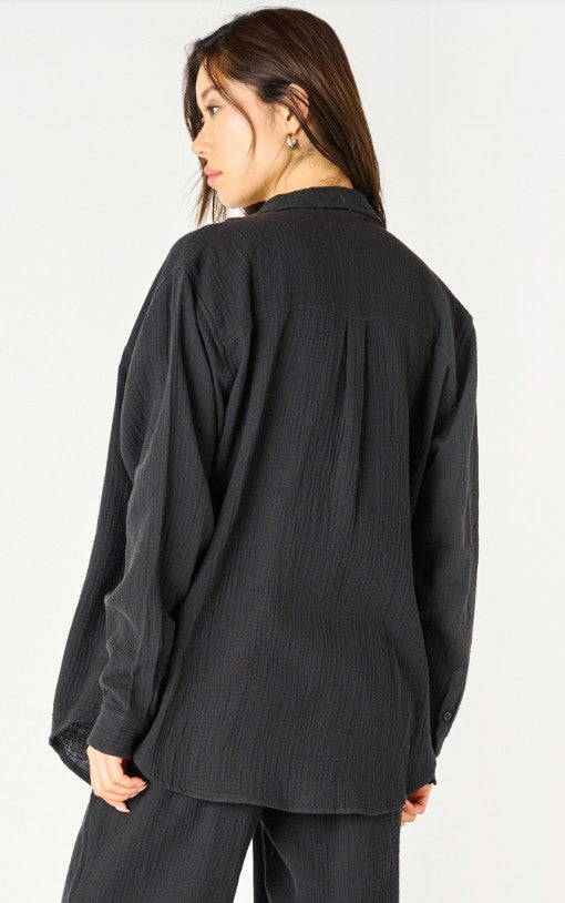 Long Sleeved Textured Button Up Blouse
