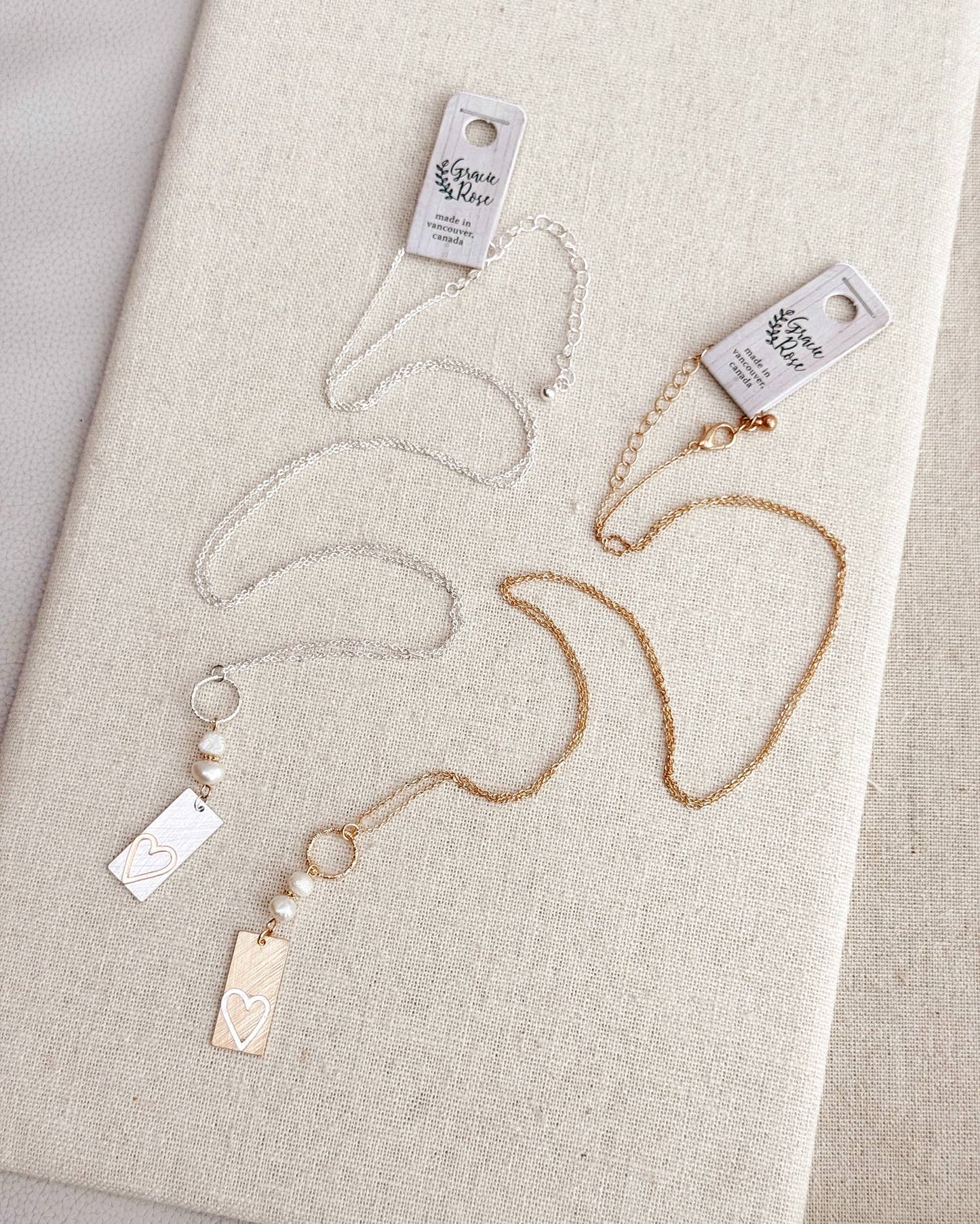 Two Tone Gold & Silver Pearl Heart Tag Necklace 245488