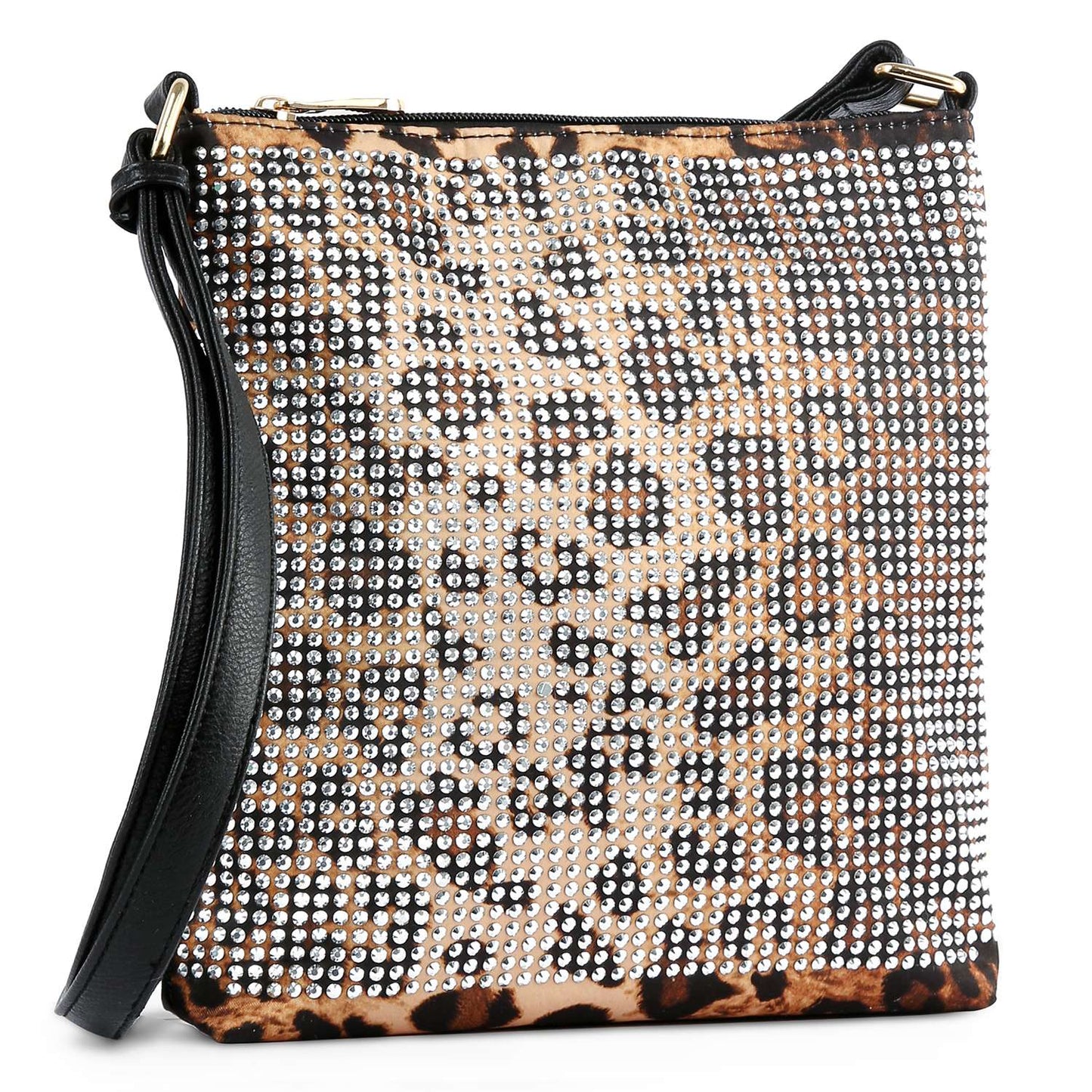 Handbag Express - Leopard Print Rhinestone Crossbody Sling