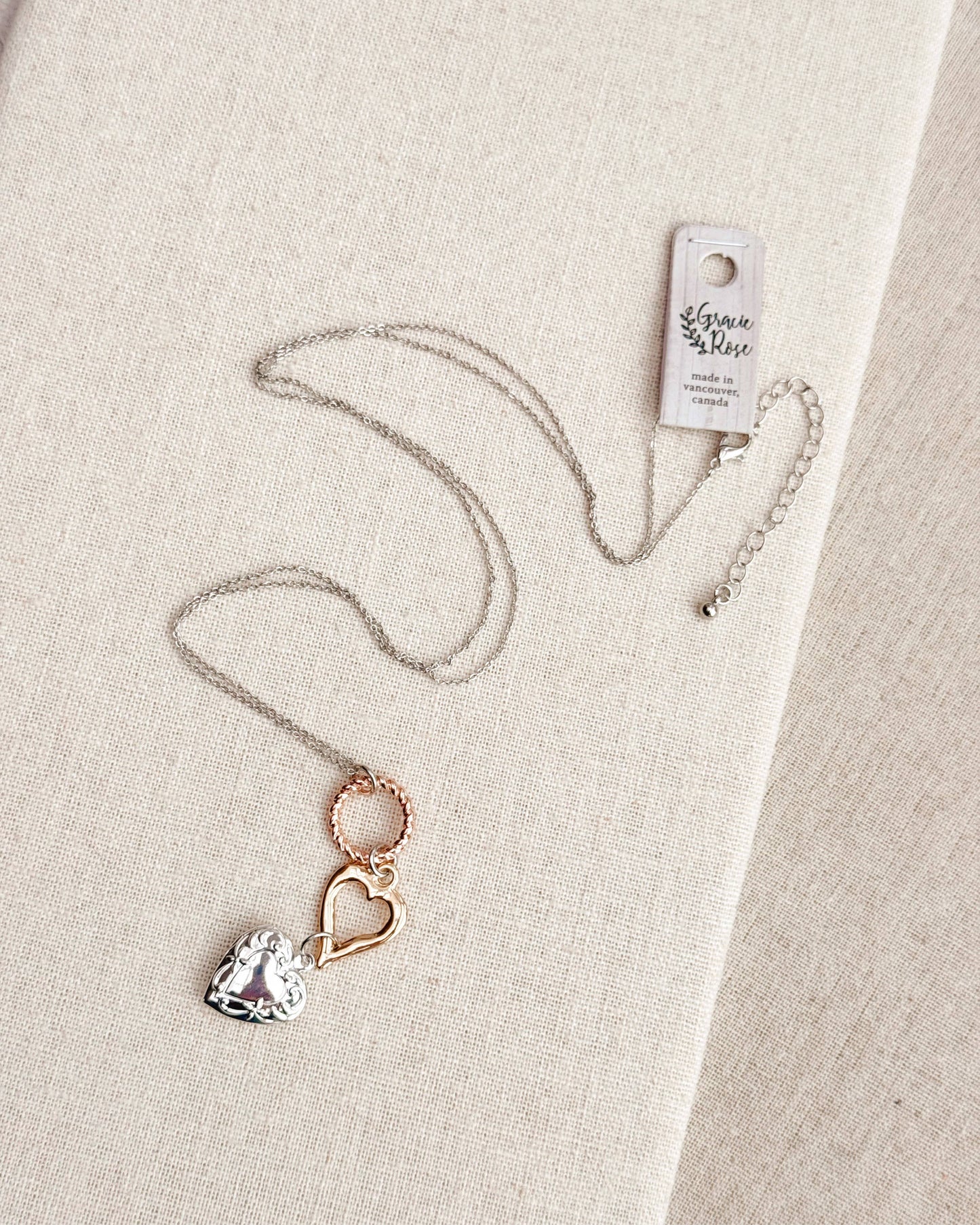 Mixed Metals Heart Locket Pendant Necklace