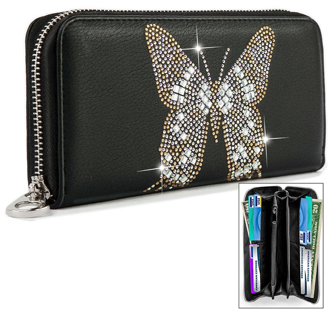 Handbag Express - Rhinestone Butterfly Accordion Wallet