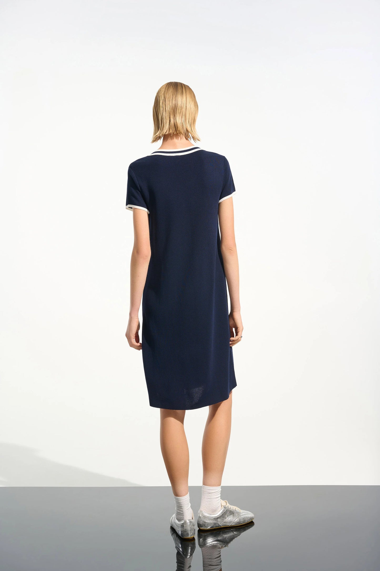 Viscose Knit A-line Dress with Trim 261648