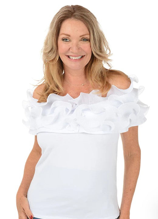 Off Shoulder Pleated Ruffle Neck Top SALE