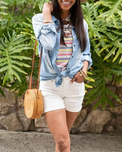 Load image into Gallery viewer, Soft White Stretch Denim Shorts