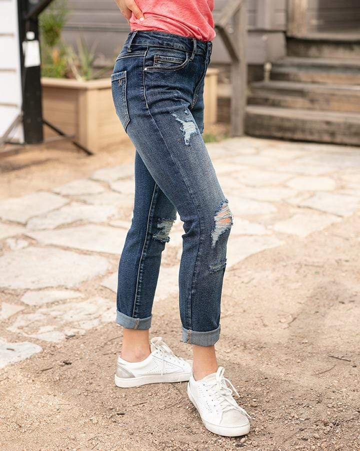 Favorite Girlfriend Jean - Distressed Dark Wash SALE