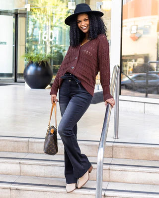 Skip Stitched Cabled Button Sweater SALE