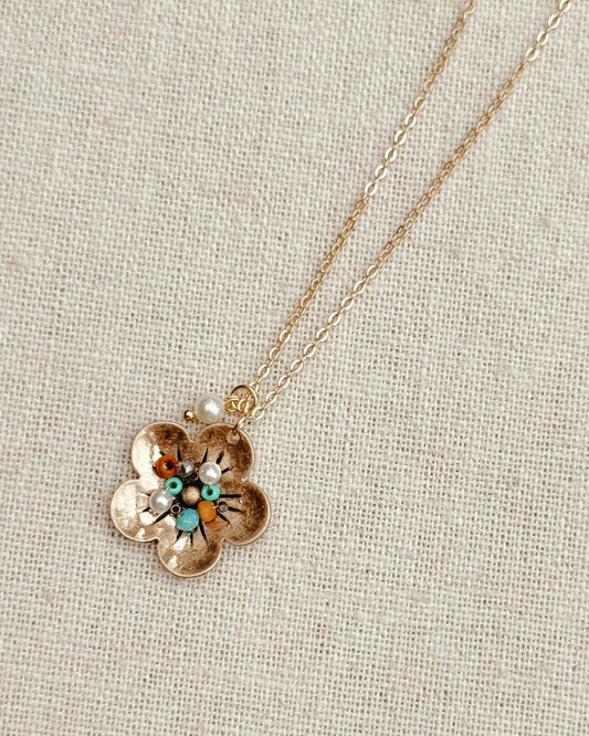 Freshwater Pearl Mixed Bead Flower Necklace 245067