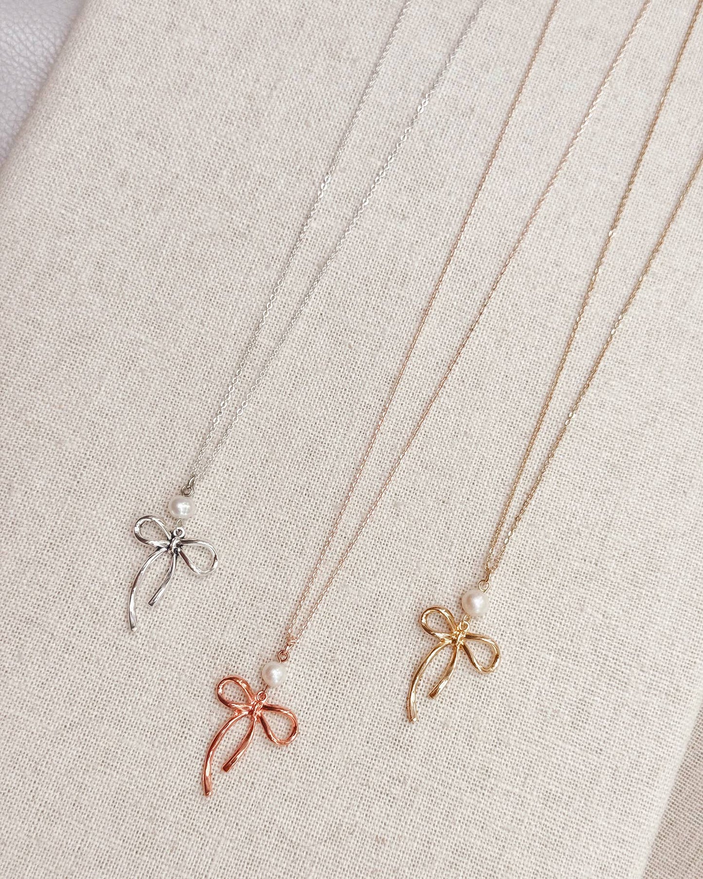 Bow Pearl Pendant Necklace – Gold, Rose Gold & Silver 83377