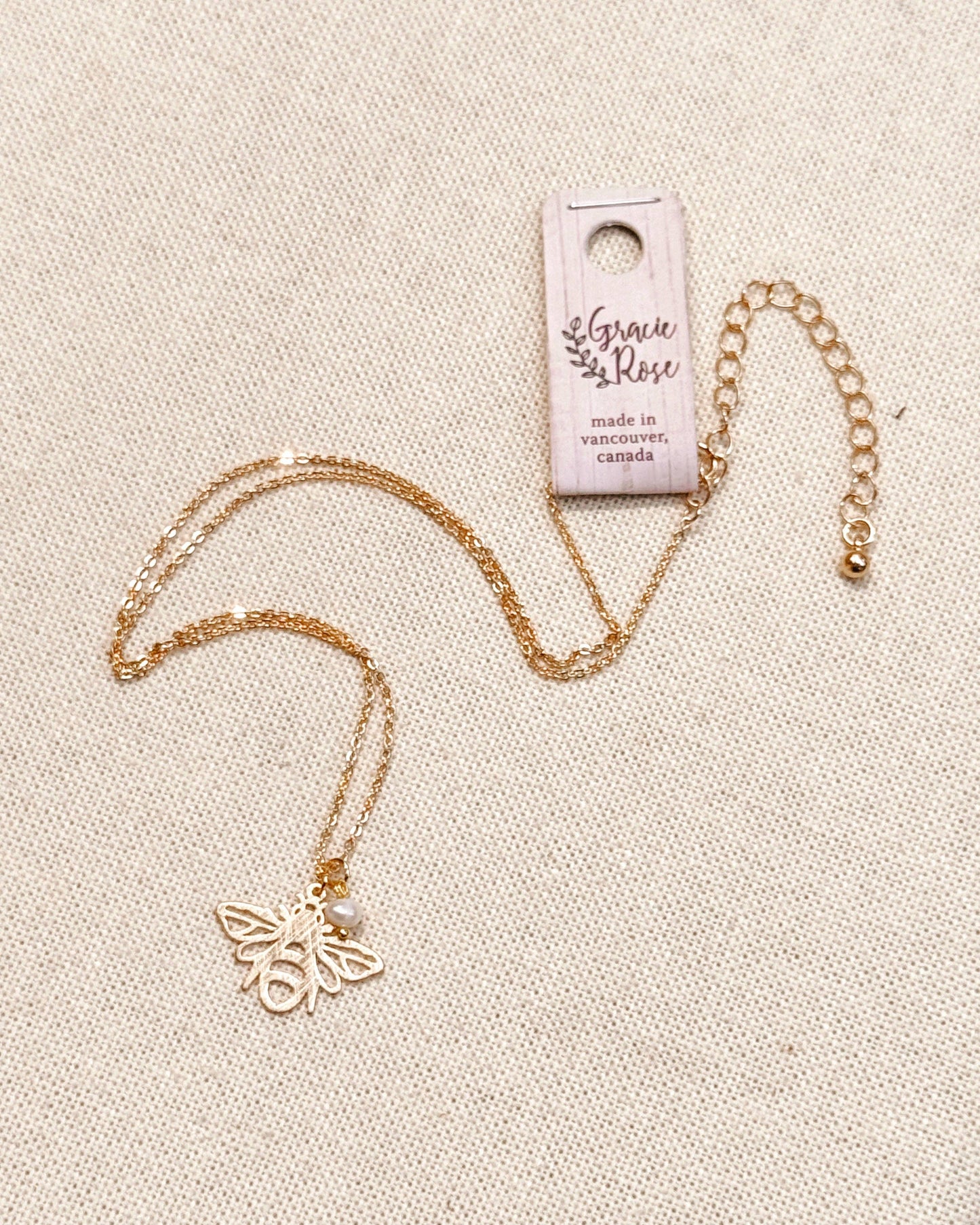 Textured Brass Bee Gold Charm Necklace 245190