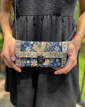 Load image into Gallery viewer, Gold &amp; Navy  Floral Turkish Crossbody Bag
