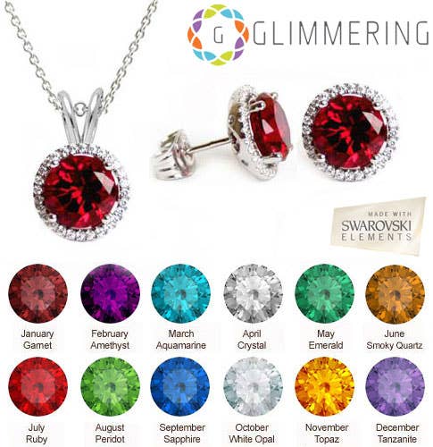 Swarovski CZ Pendant & Earrings Set: January
