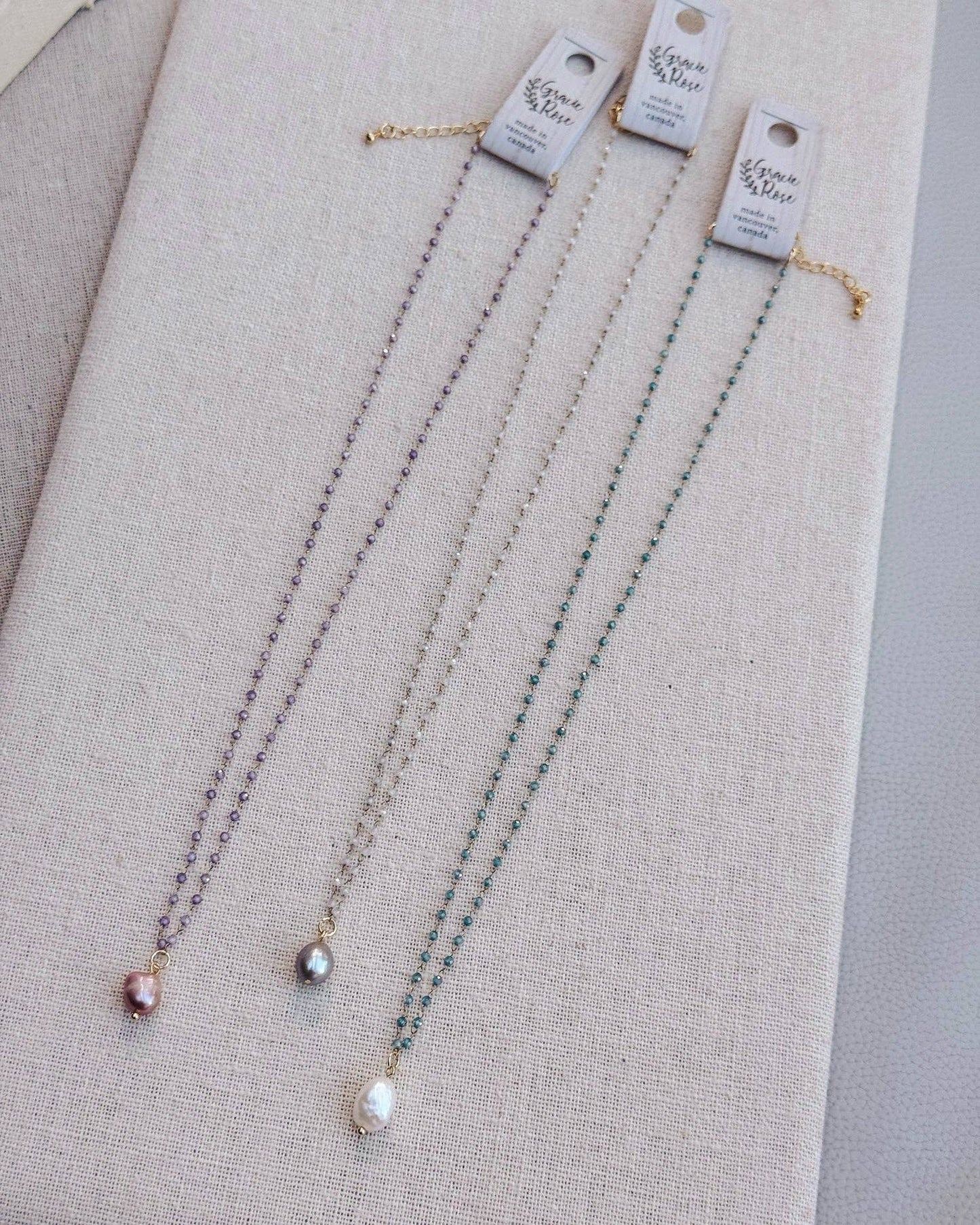 Gracie Rose Designs - Baroque Pearl Fine Crystal Link Chain Necklace
