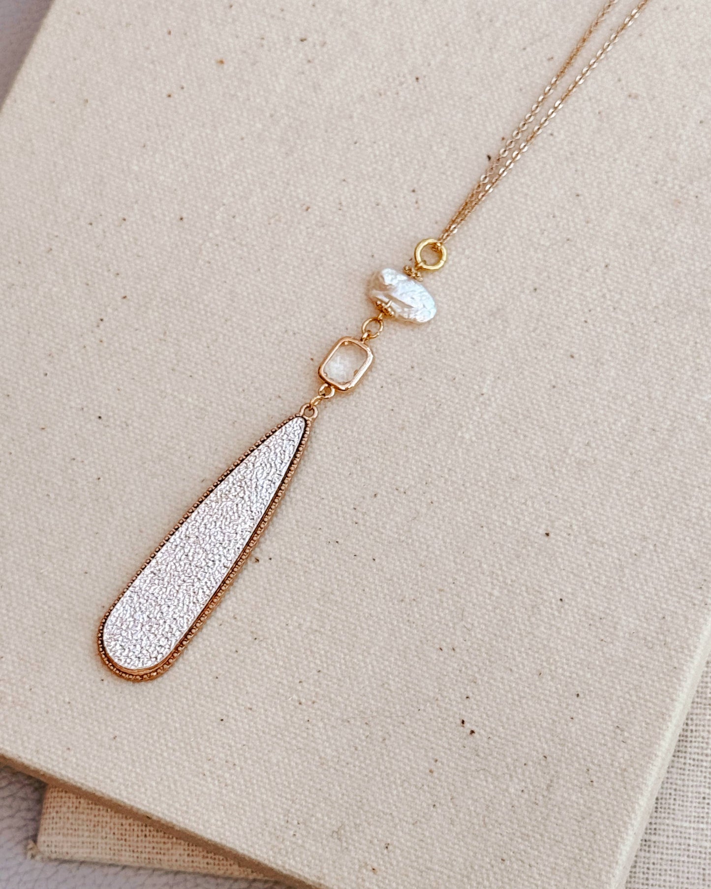 Keshi Pearl and Glass Teardrop Necklace