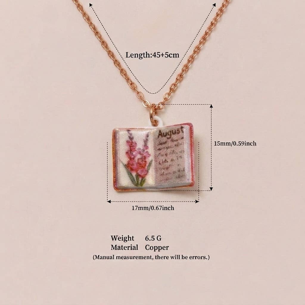 Birth Flower Book Necklace