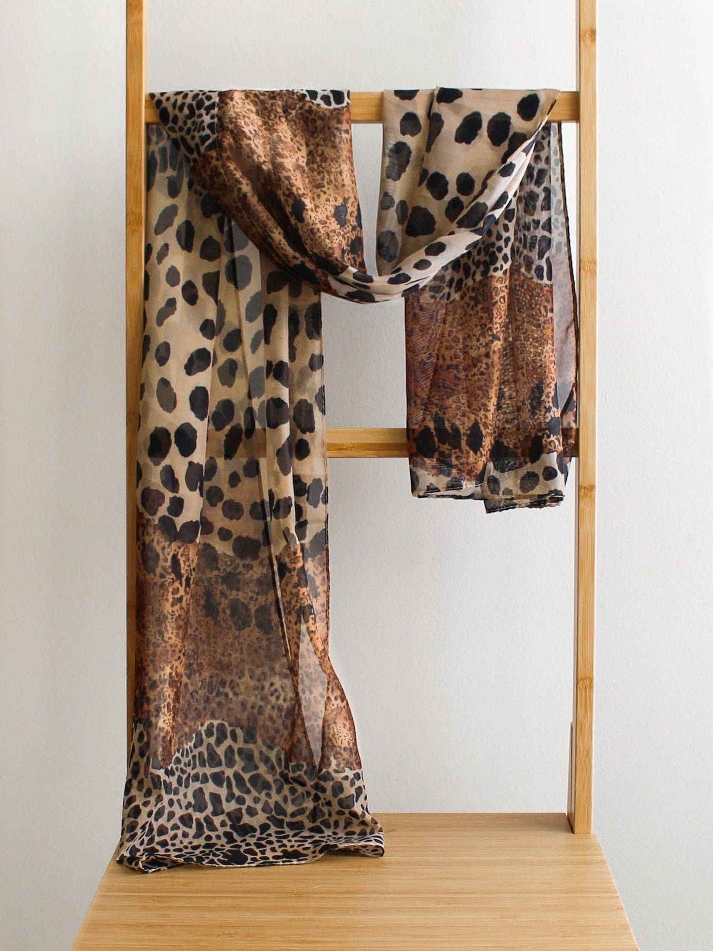 Spring/Summer Brown Leopard Print Lightweight Scarf