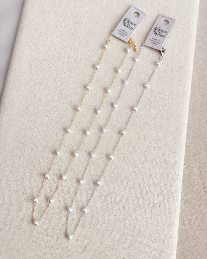 Faux Pearl Hearts Link Chain Necklace