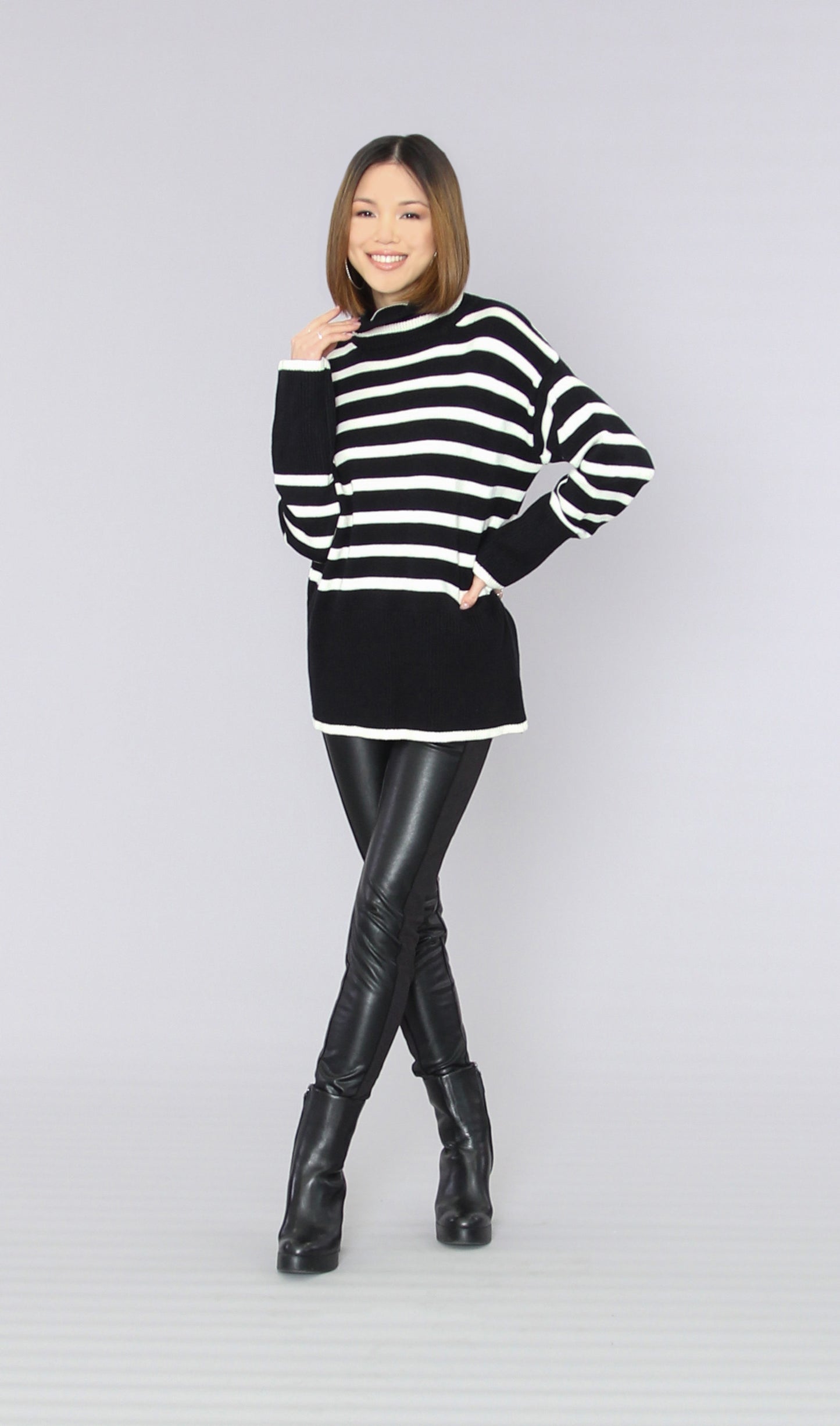 Knit Turtleneck Striped Sweater-Black/White SALE