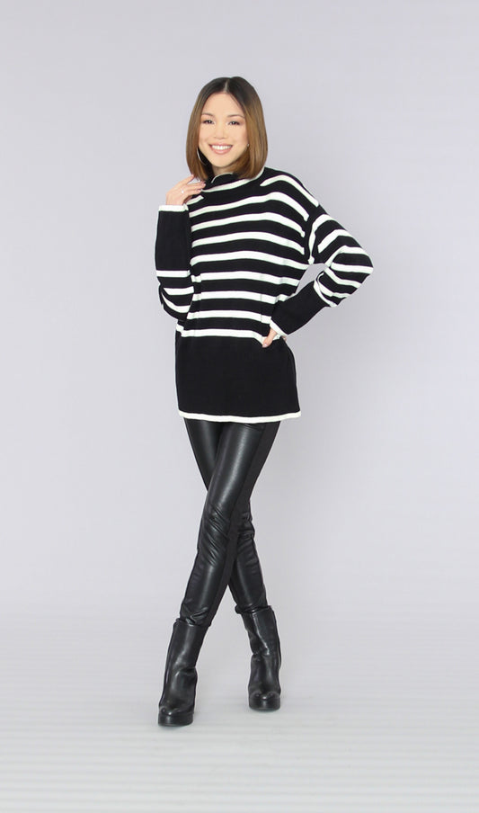 Knit Turtleneck Striped Sweater-Black/White SALE