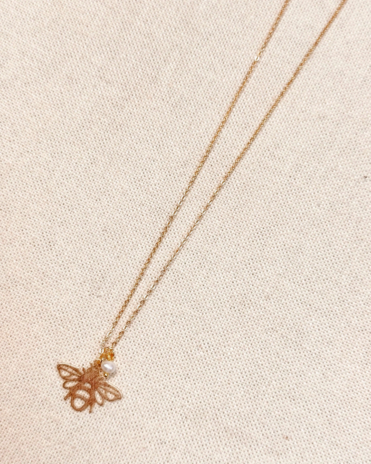 Textured Brass Bee Gold Charm Necklace 245190