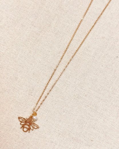 Textured Brass Bee Gold Charm Necklace 245190