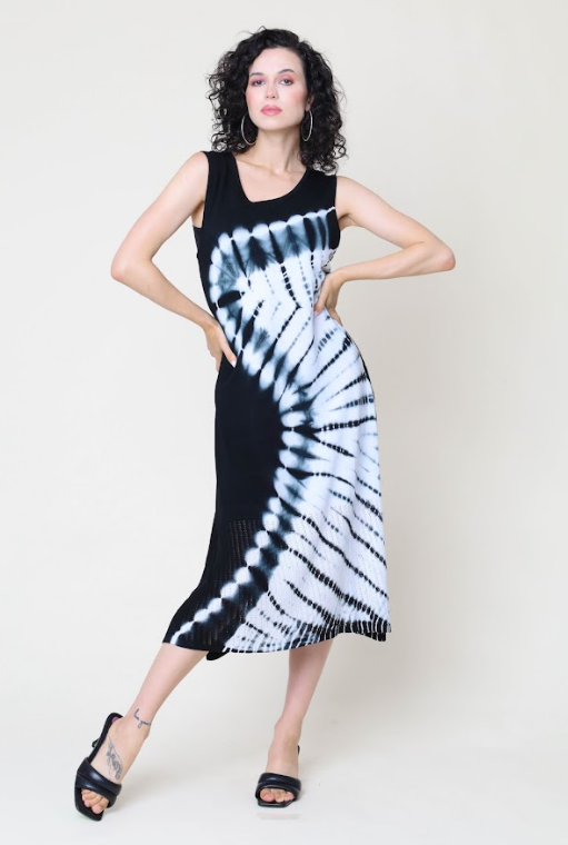 Carol Knit Dress - black/white tie dye