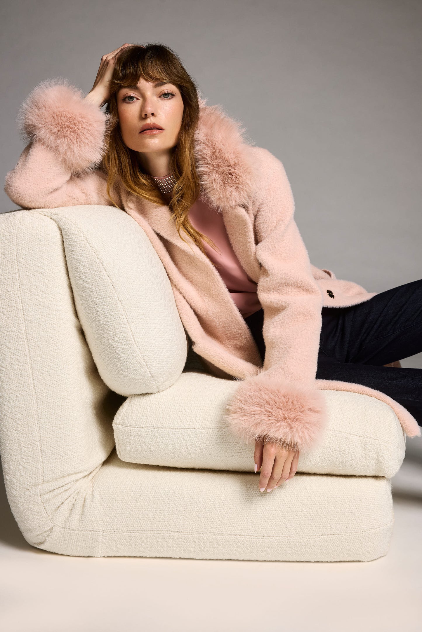 Feather Yarn and Faux Fur Sweater Coat 243923F25 SALE