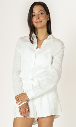 Long Sleeved Textured Button Up Blouse