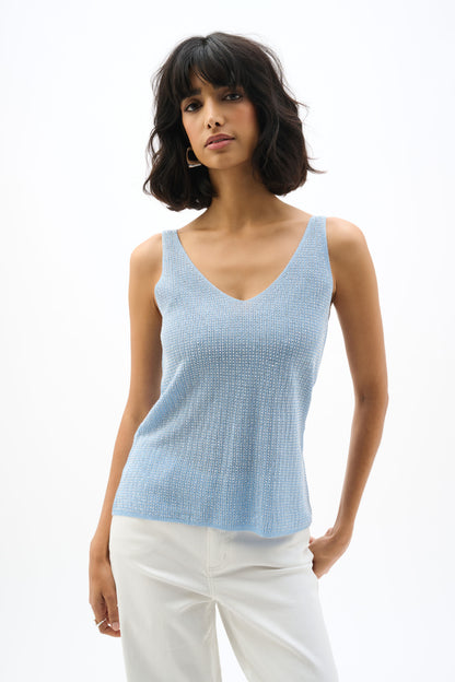 Metallic Knitted Camisole with Rhinestones 252915S26