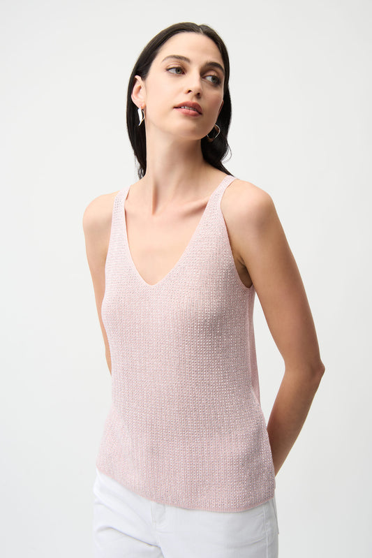 Metallic Knitted Camisole with Rhinestones 252915S26