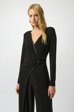 Load image into Gallery viewer, Silky Knit &amp; Leatherette Wide-Leg Jumpsuit 253249
