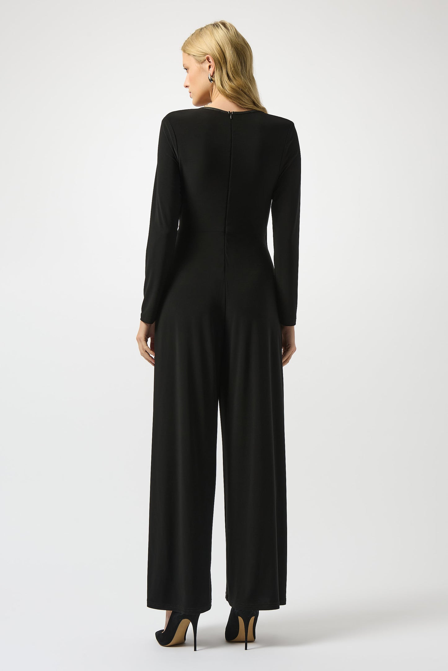 Silky Knit & Leatherette Wide-Leg Jumpsuit 253249-SALE