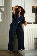 Load image into Gallery viewer, Signature | Silky Knit &amp; Chiffon Wide Leg Jumpsuit with Cape 253723
